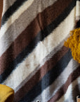Marie Olsson Nylander hand-tufted Ukrainian wool blanket rug with wide diagonal black and cream graphic blockstripes resembling a traditional Lizhnyk throw.