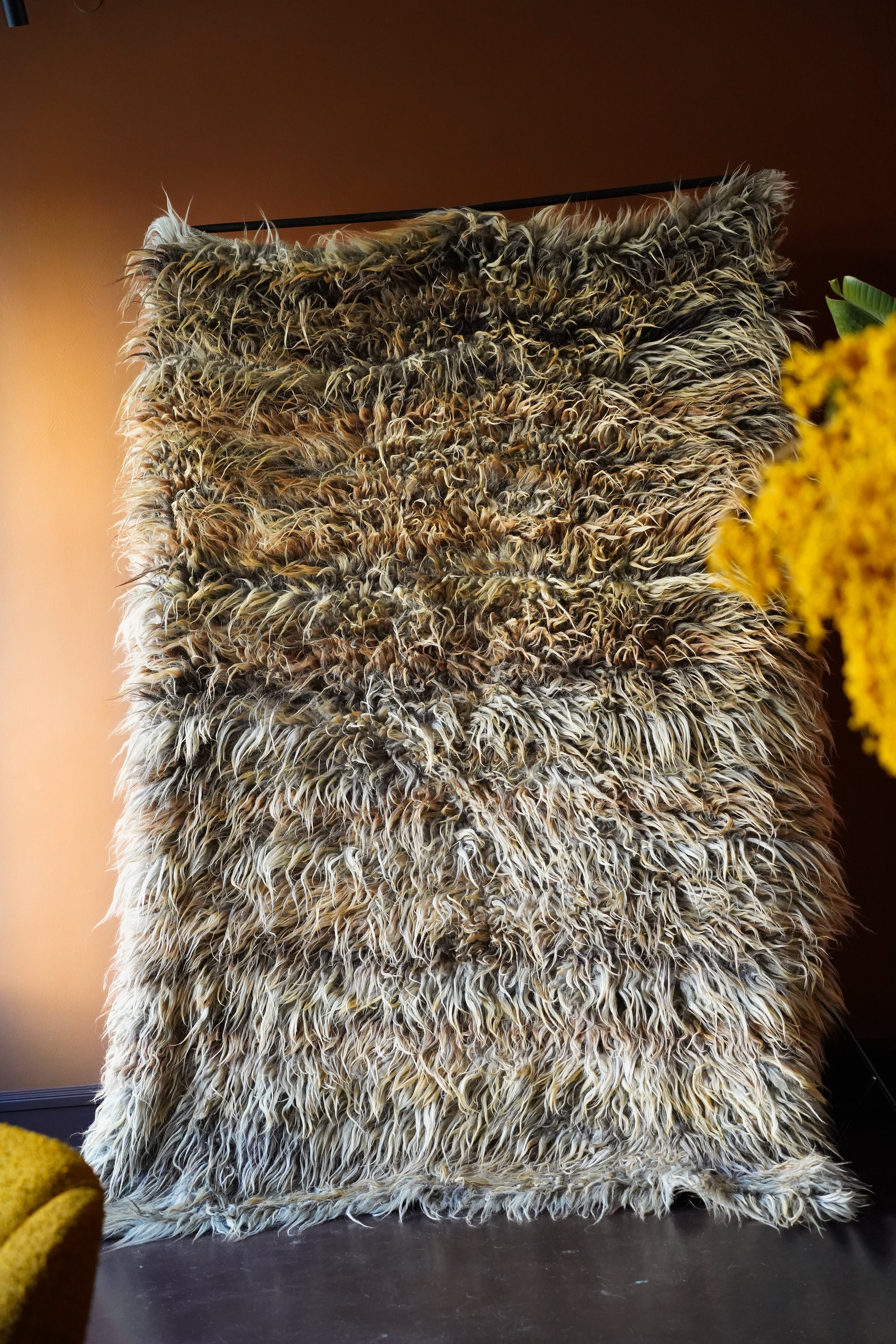 Brown Blond Fluffy Rug