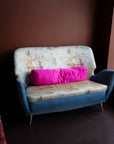 1950s Italian mid-century modern sofa manufactured by ISA Bergamo in the style of Gio Ponti with original floral tapestry and blue upholstery on brass legs.
