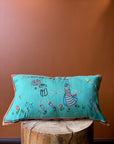 Blue pillow with embroidery